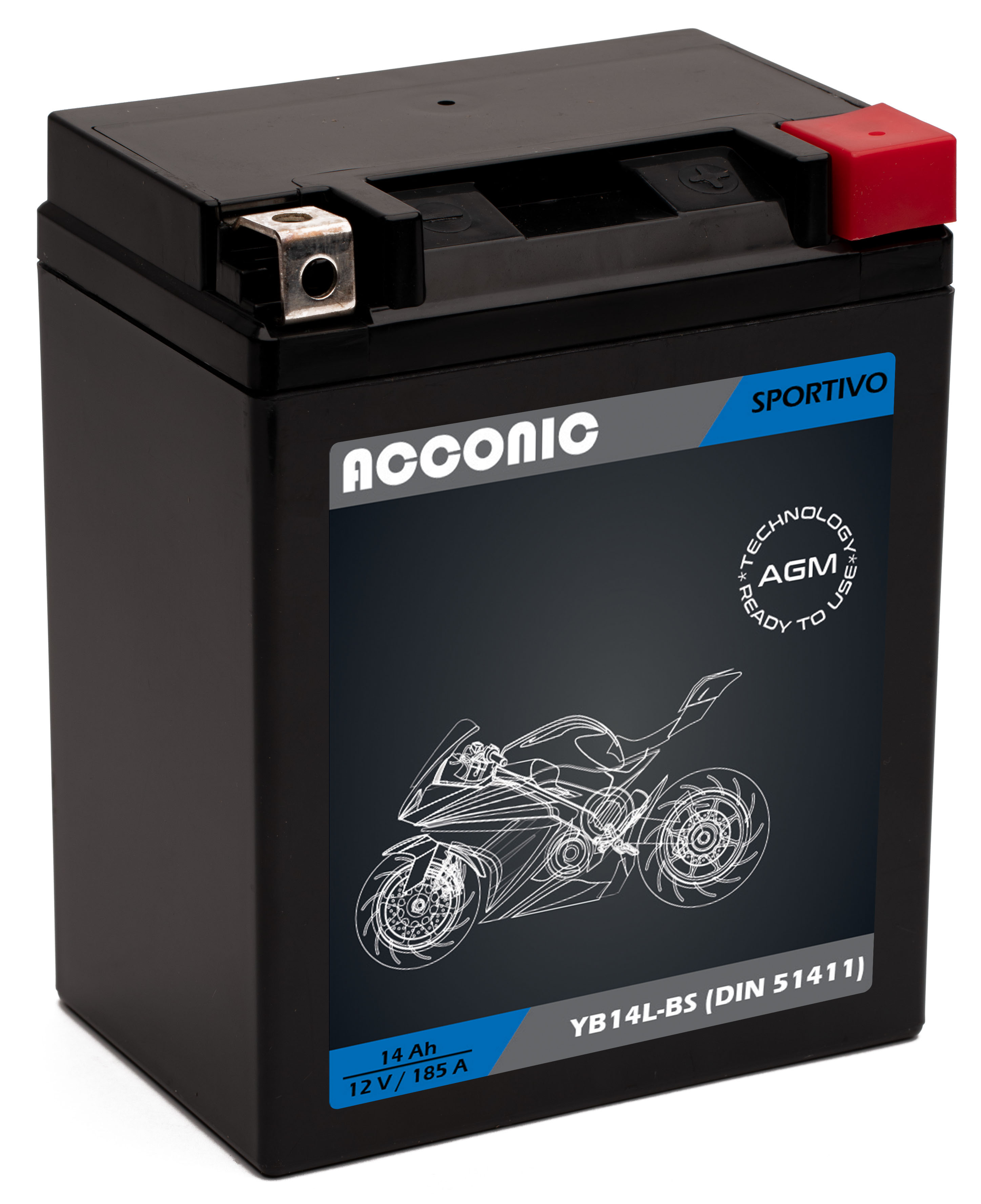 ACCONIC Sportivo AGM YB14L-BS Motorradbatterie 14 Ah 12V (DIN 51411)